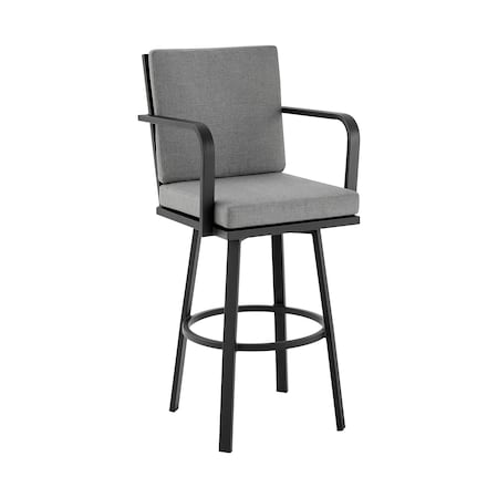 Armen Living Don 30" Outdoor Patio Swivel Bar Stool in Black Aluminum with Gray Cushions 840254332485